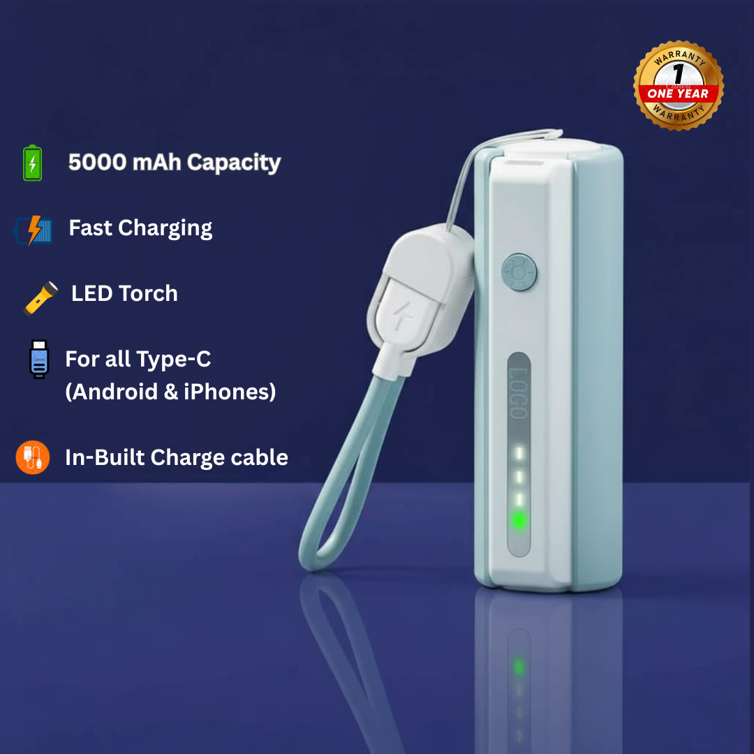 RILLOHUT™ Power Bank with LED Torch – 5000mAh (For Type-C phones)