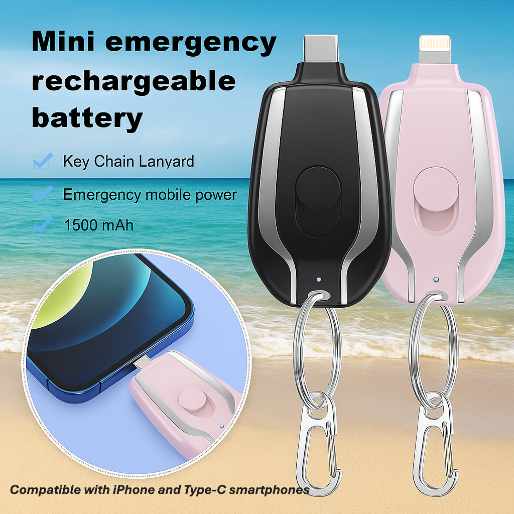 PowerKey™ Mini Emergency Keychain Power Bank – 1500mAh