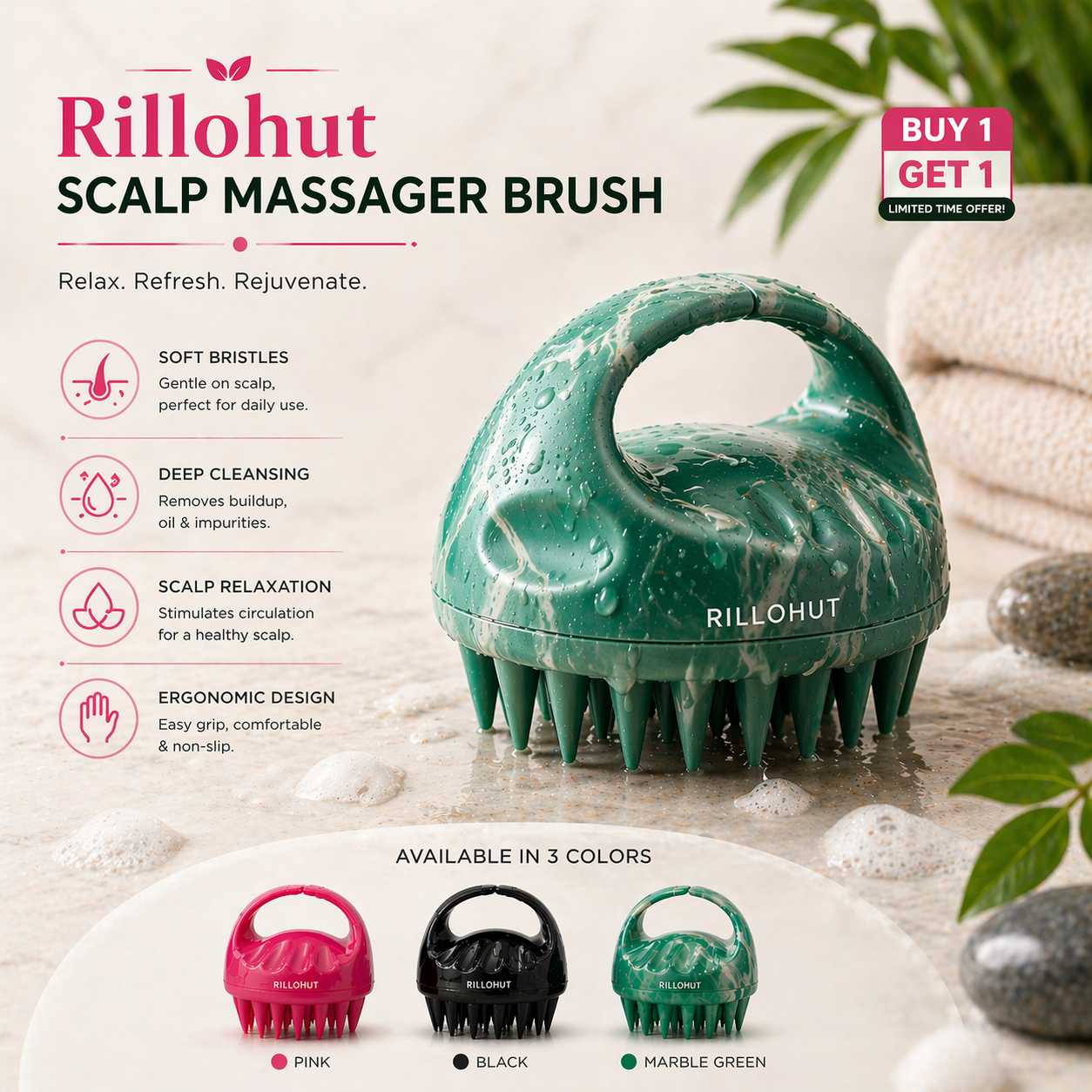 Silicone Scalp Massager Shampoo Brush ( Buy 1 Get 1 Free )