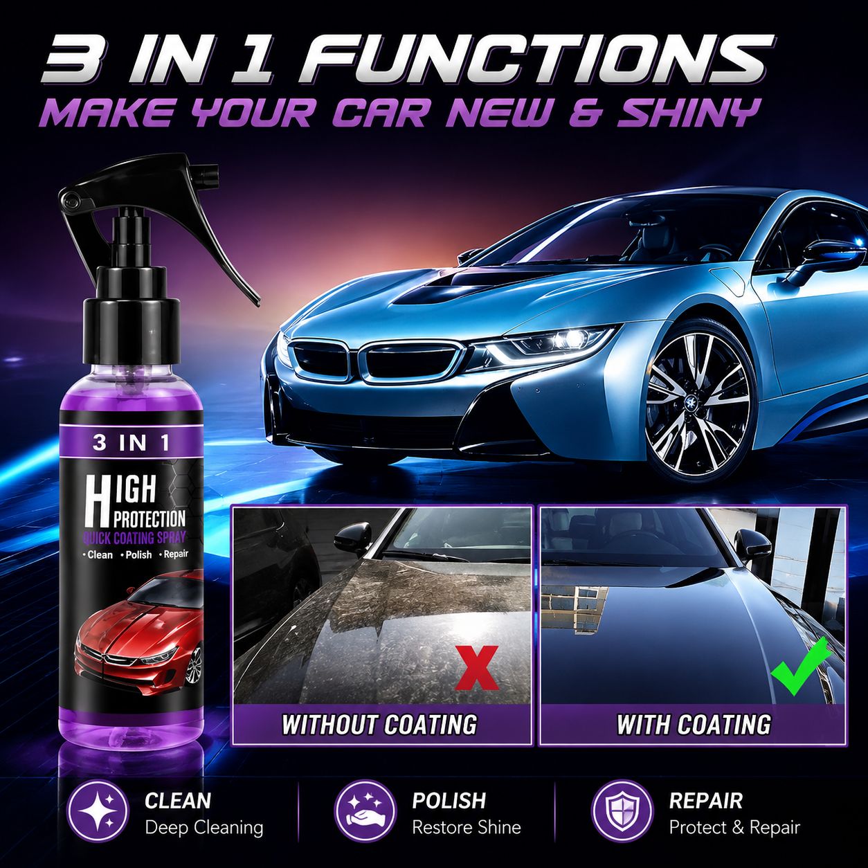 Car Scratch Repair Spray 3 in 1