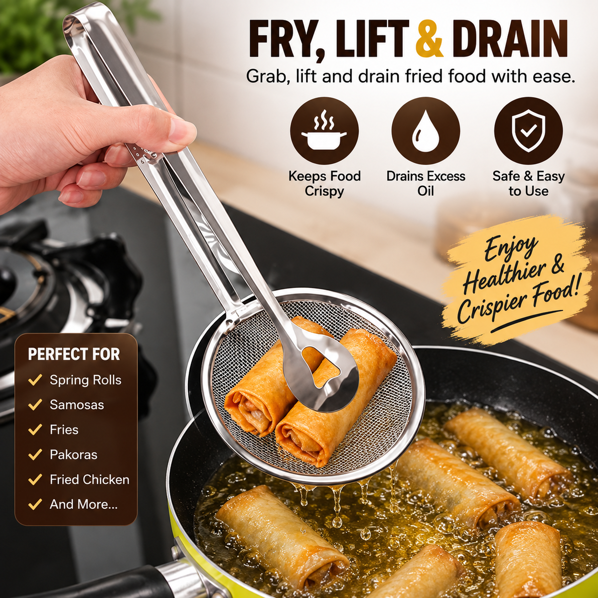 Multi-functional 2-in-1 fry tool