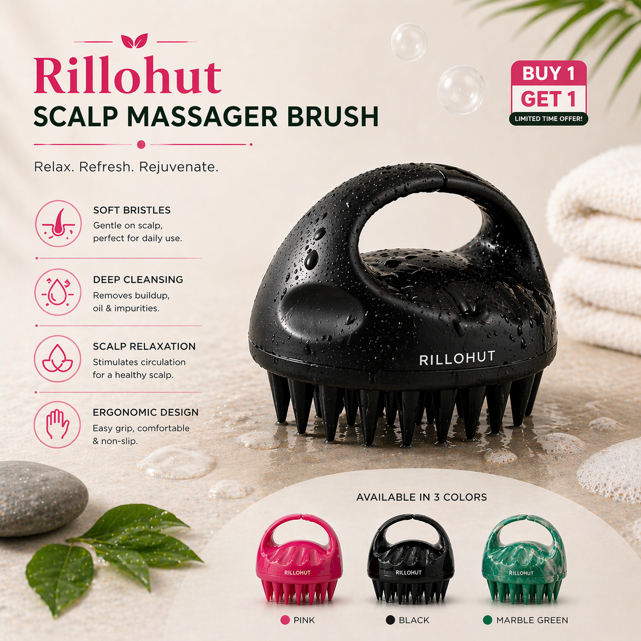 Silicone Scalp Massager Shampoo Brush ( Buy 1 Get 1 Free )