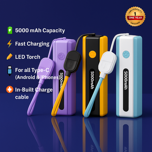 RILLOHUT™ Power Bank with LED Torch – 5000mAh (For Type-C phones)