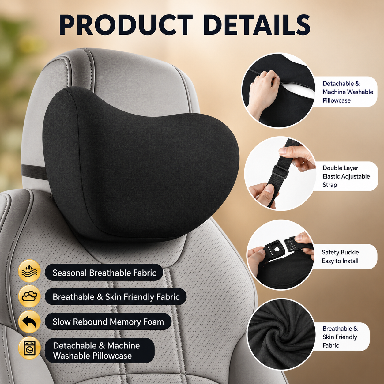 Premium Memory Foam Car Neck Pillow (1 Piece)