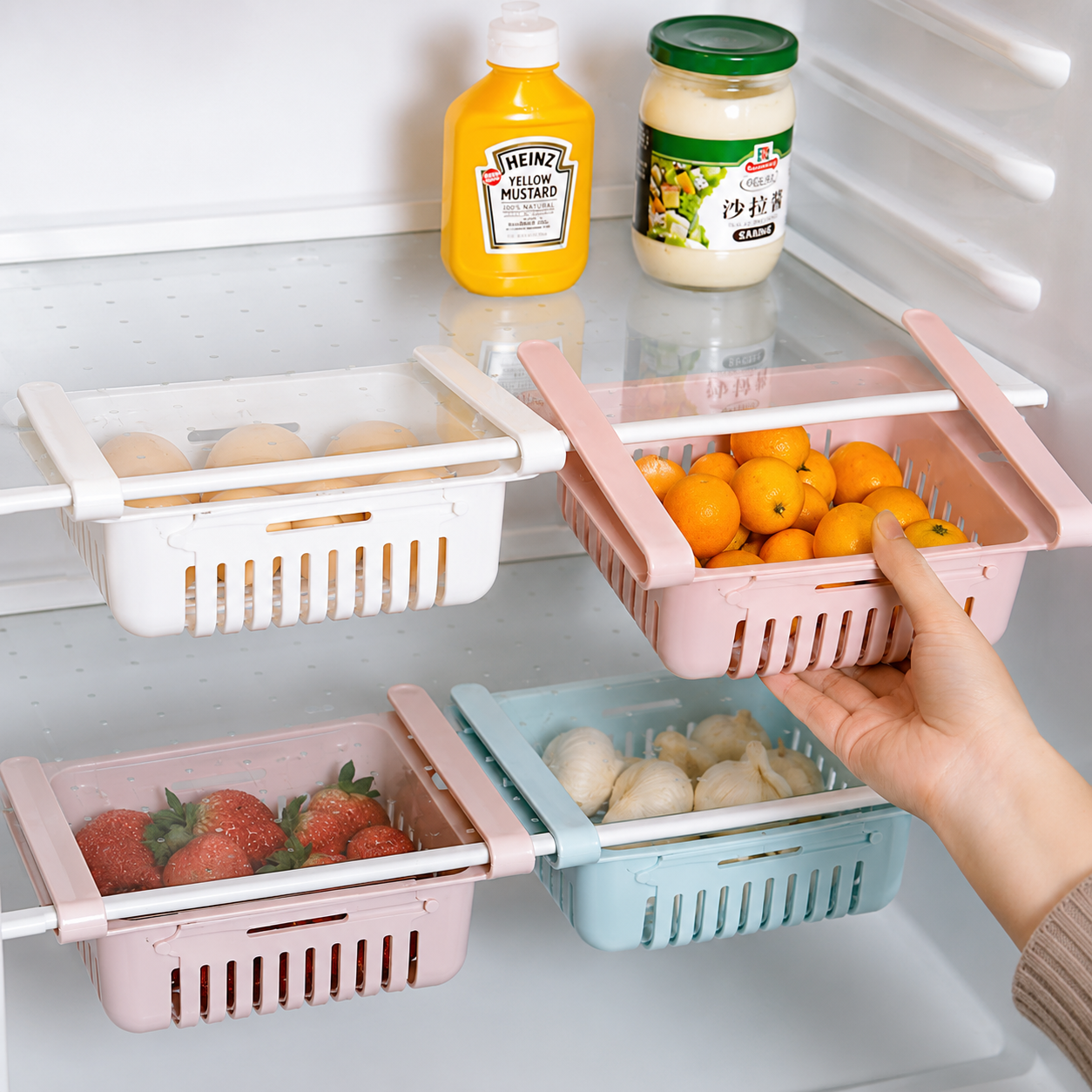 Adjustable Fridge Storage Basket (Pack of 4)