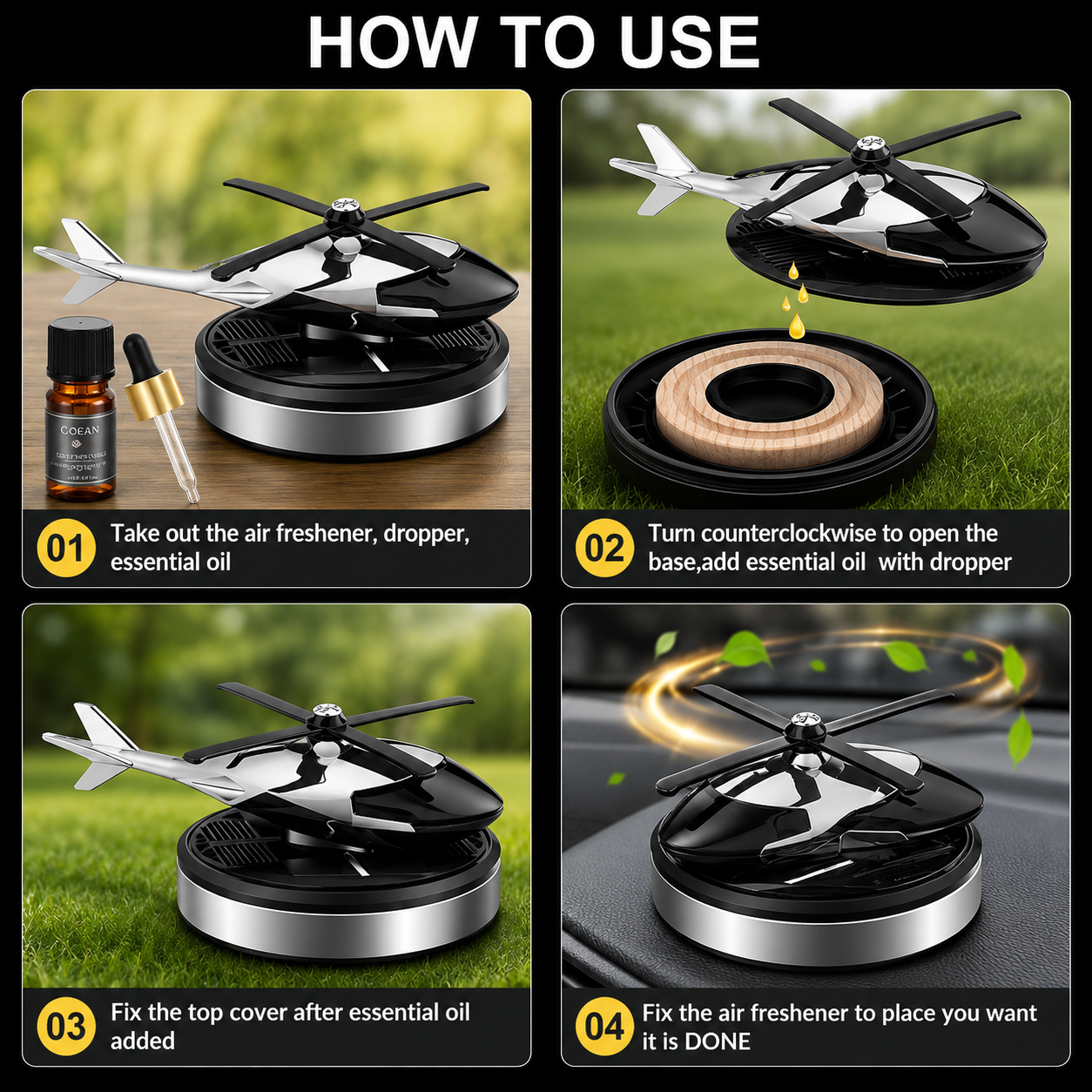 Solar-Powered Rotating Helicopter Car Air Freshener