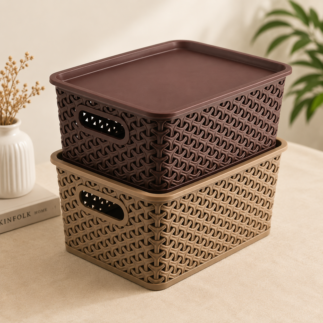 Multipurpose Storage Basket with Lid & Handles