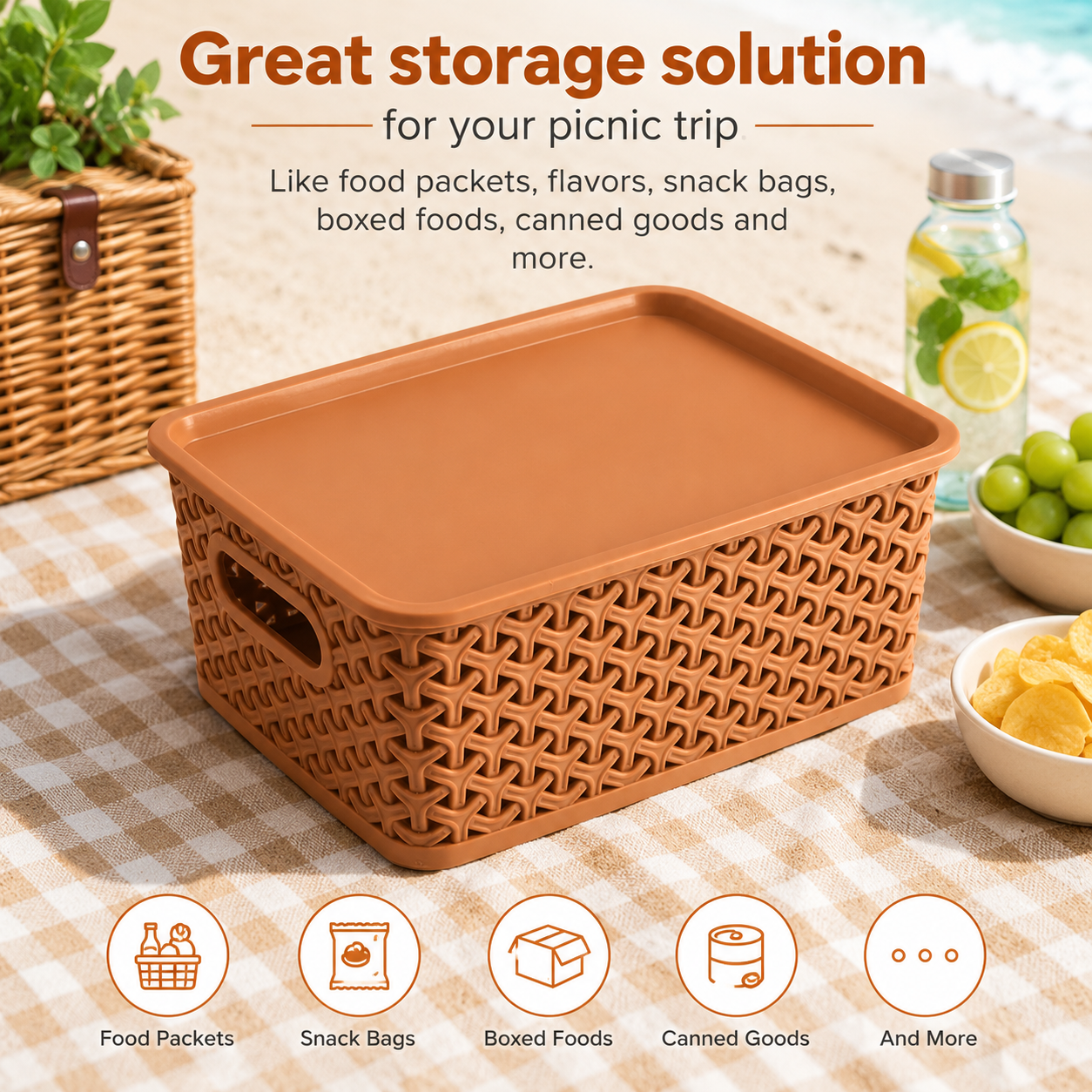 Multipurpose Storage Basket with Lid & Handles