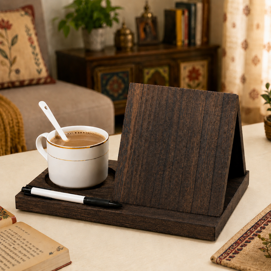 Wooden Book Stand with Cup Holder