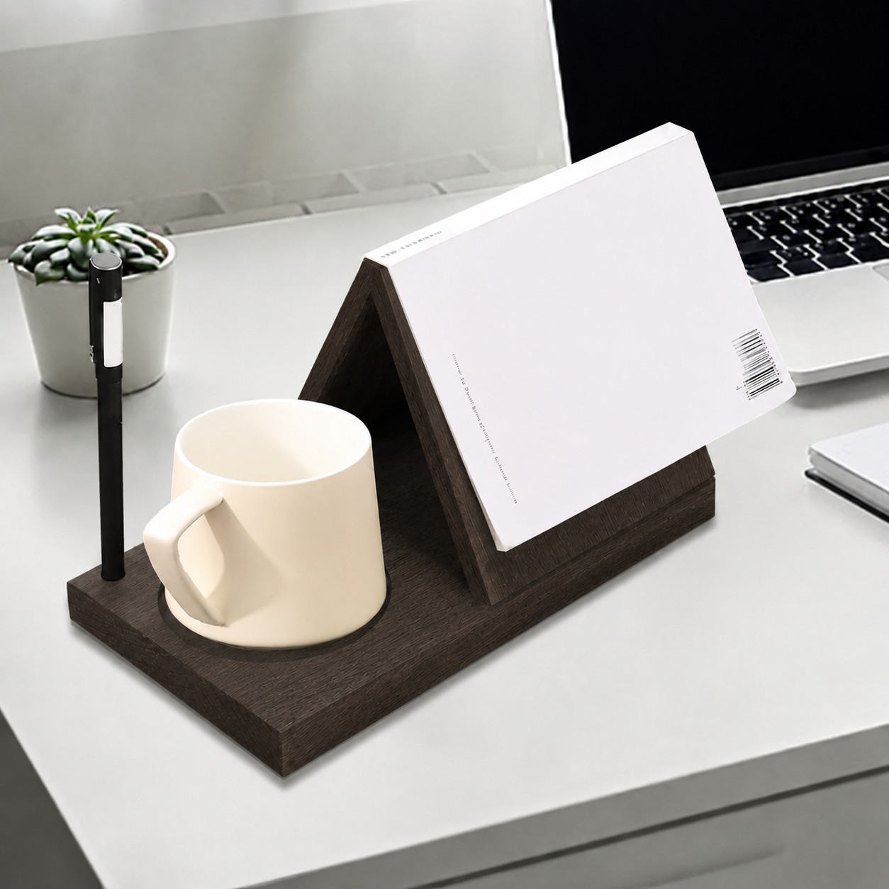 Wooden Book Stand with Cup Holder