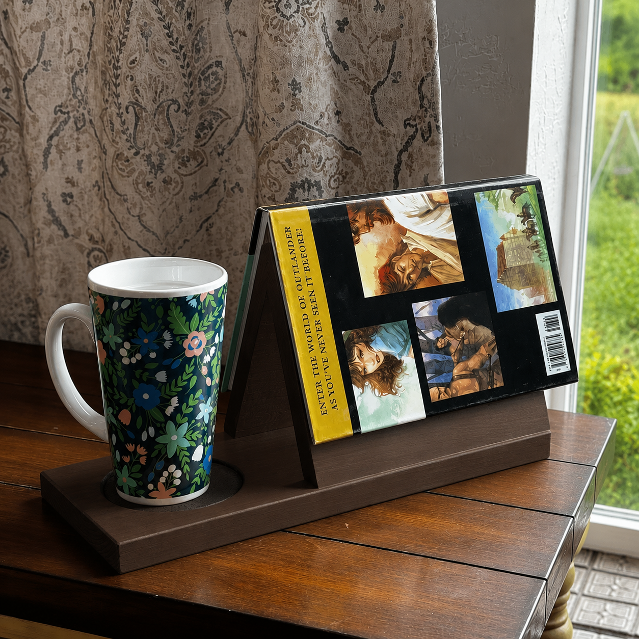 Wooden Book Stand with Cup Holder