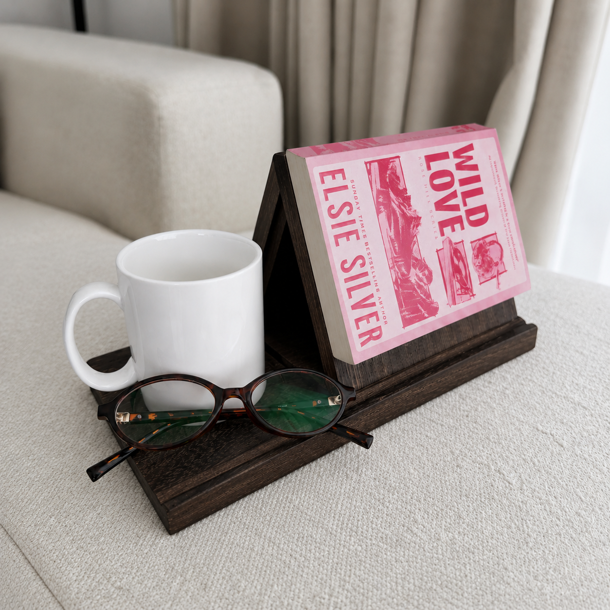 Wooden Book Stand with Cup Holder