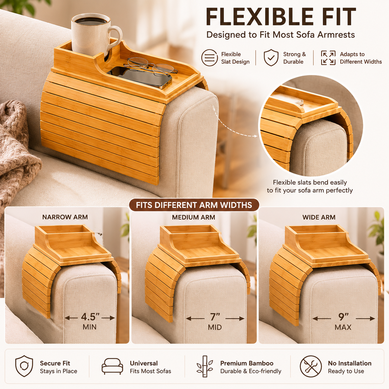 FlexiHome™ Foldable Couch Tray with Cup Holder
