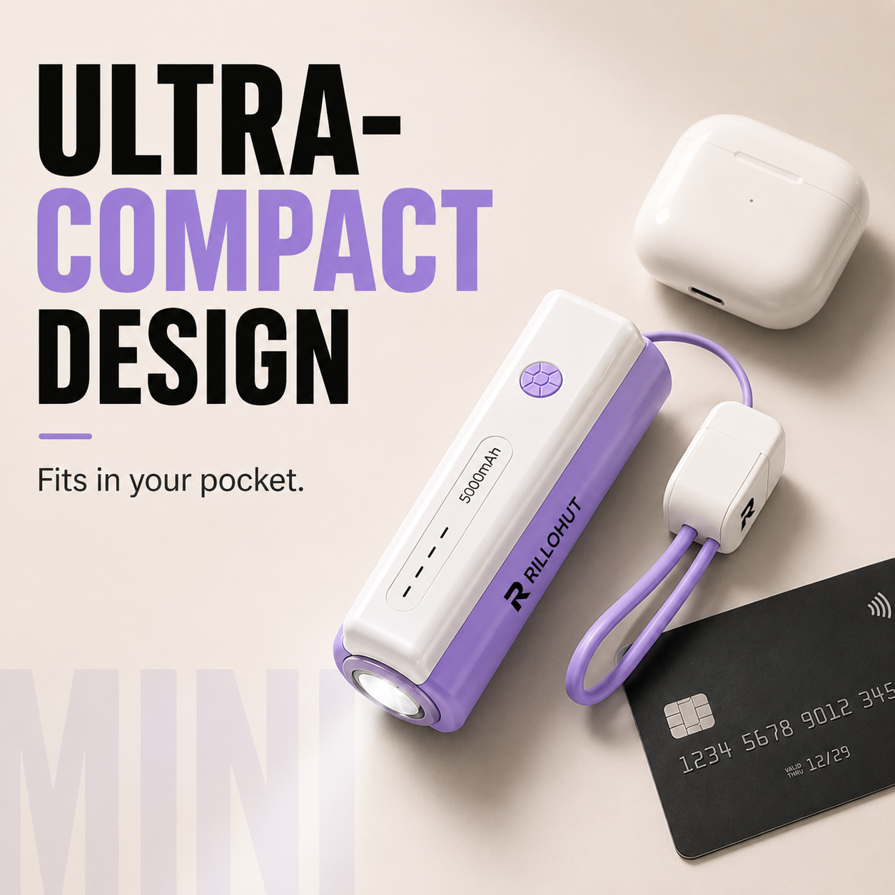 RILLOHUT™ Power Bank with LED Torch – 5000mAh (For Type-C phones)