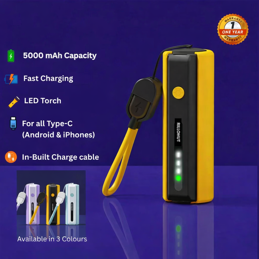 RILLOHUT™ Power Bank with LED Torch – 5000mAh (For Type-C phones)