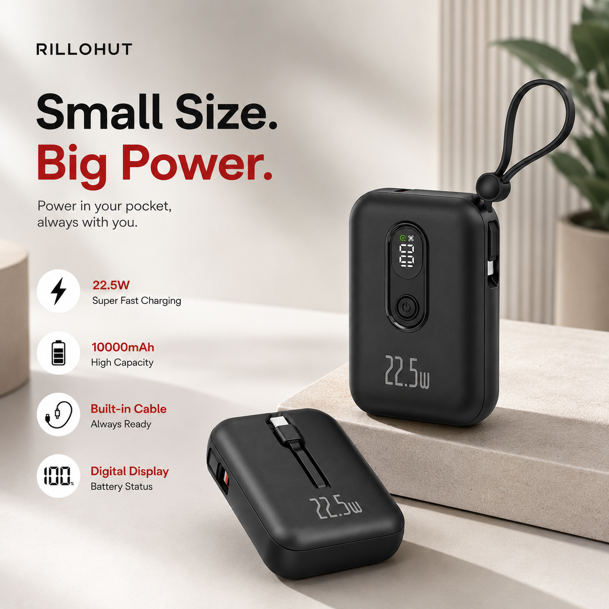 Rillohut Power Bank 10000mAh | 22.5W Fast Charging