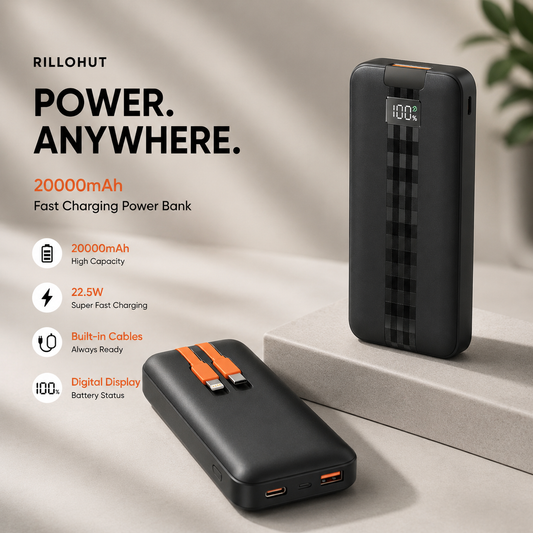 20000 mAh Rillohut Power Bank | 22.5W Fast Charging