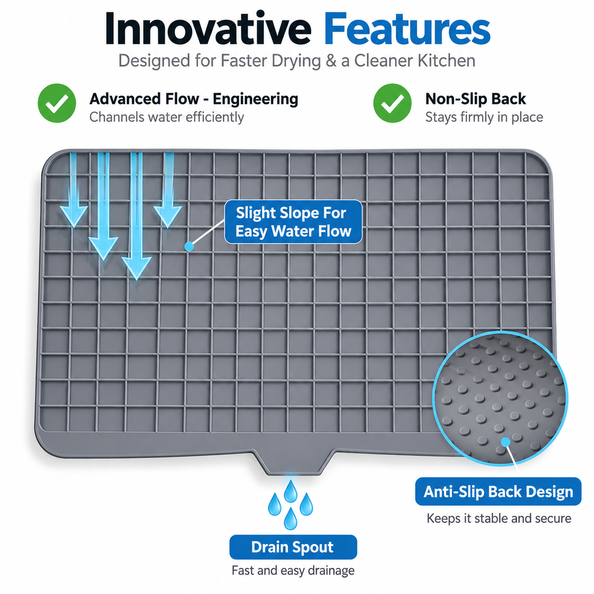Large Silicone Dish Drying Mat