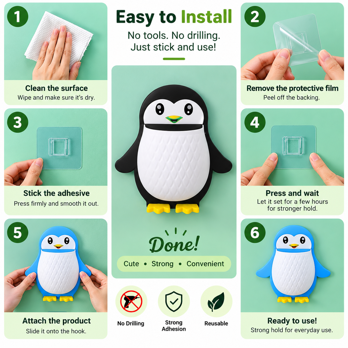 Penguin Wall-Mounted Toothpaste Holder