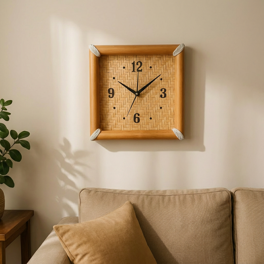 Rillohut Premium Square Bamboo Wall Clock™