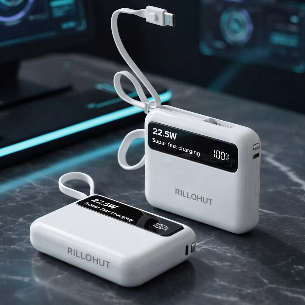 RILLOHUT 10000mAh Power Bank | 22.5W Fast Charge | Built-in Cable