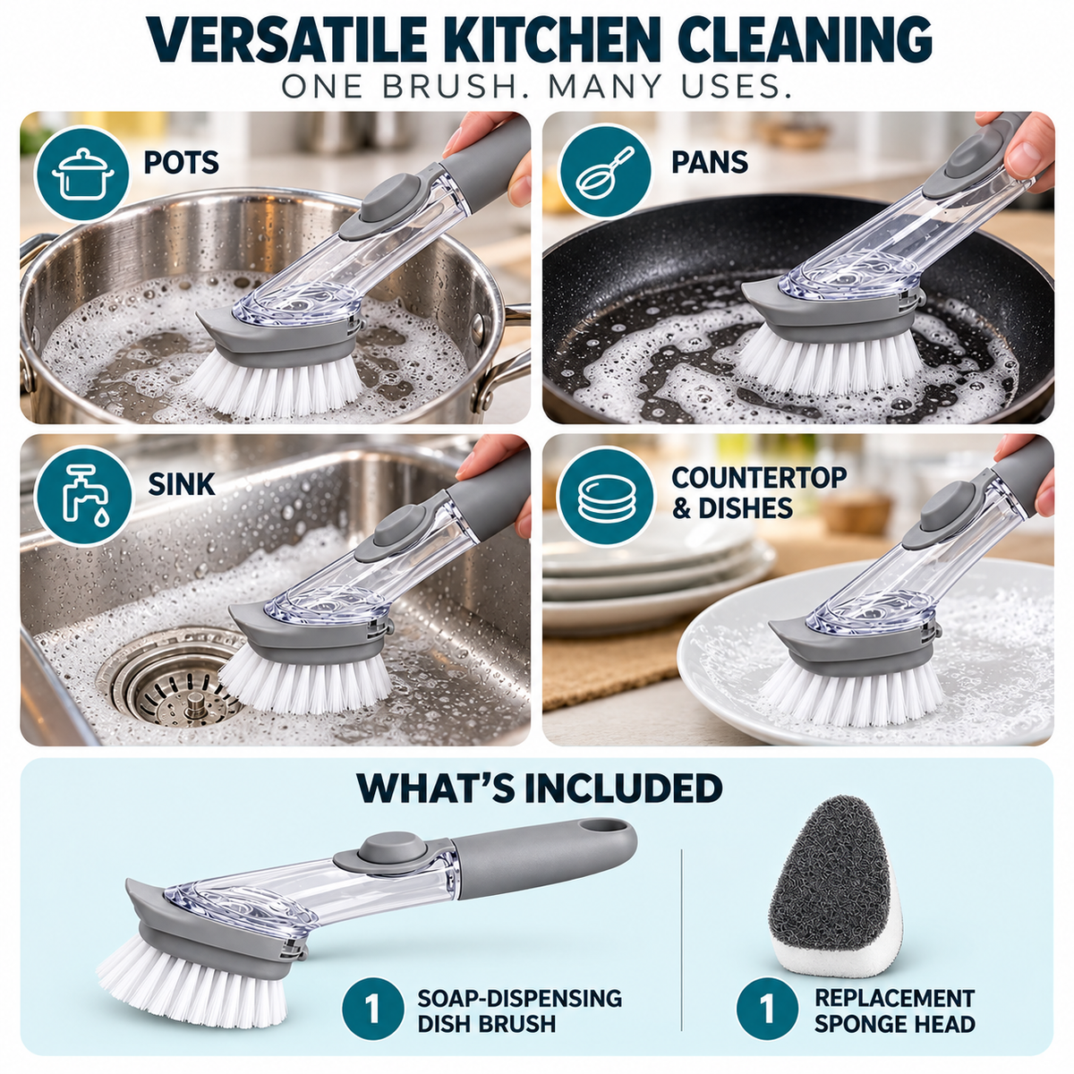 All in one Cleaning Brush with Detergent Dispenser